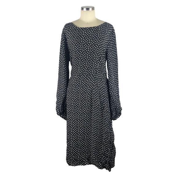 BY ANTHROPOLOGIE Agatha Midi Dress Black White Polka Dot Size 14 Twist Back - Picture 1 of 8